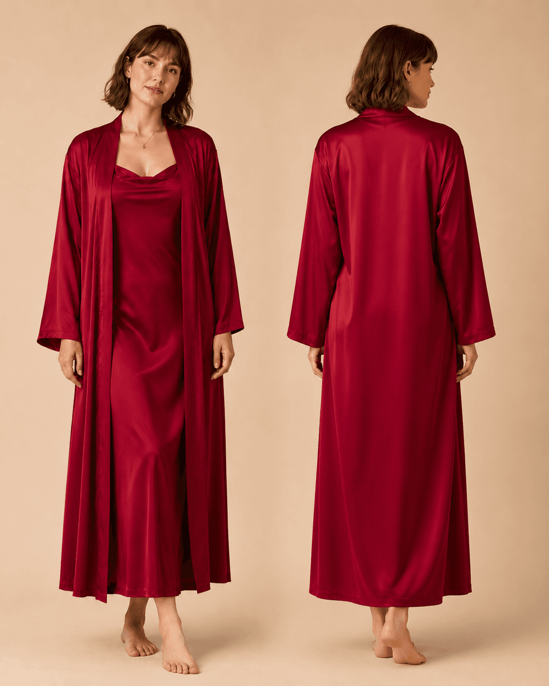 Amelie Curve Satin Robe Set — plus-size satin robe and slip dress set 2