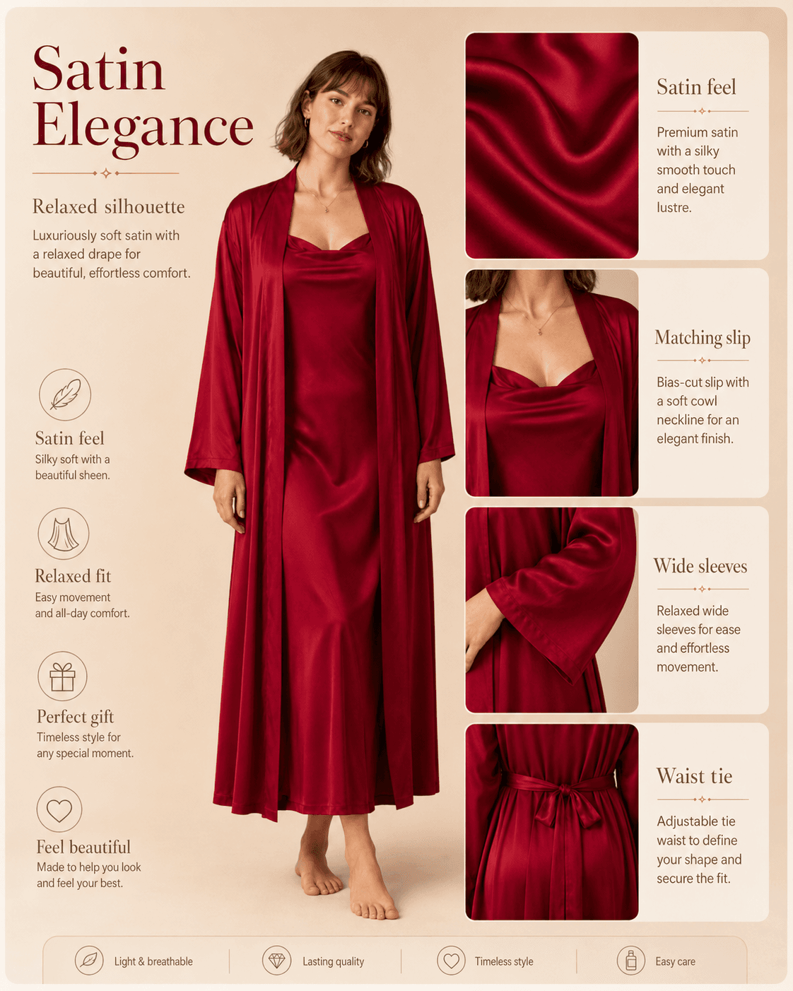 Amelie Curve Satin Robe Set — plus-size satin robe and slip dress set 3