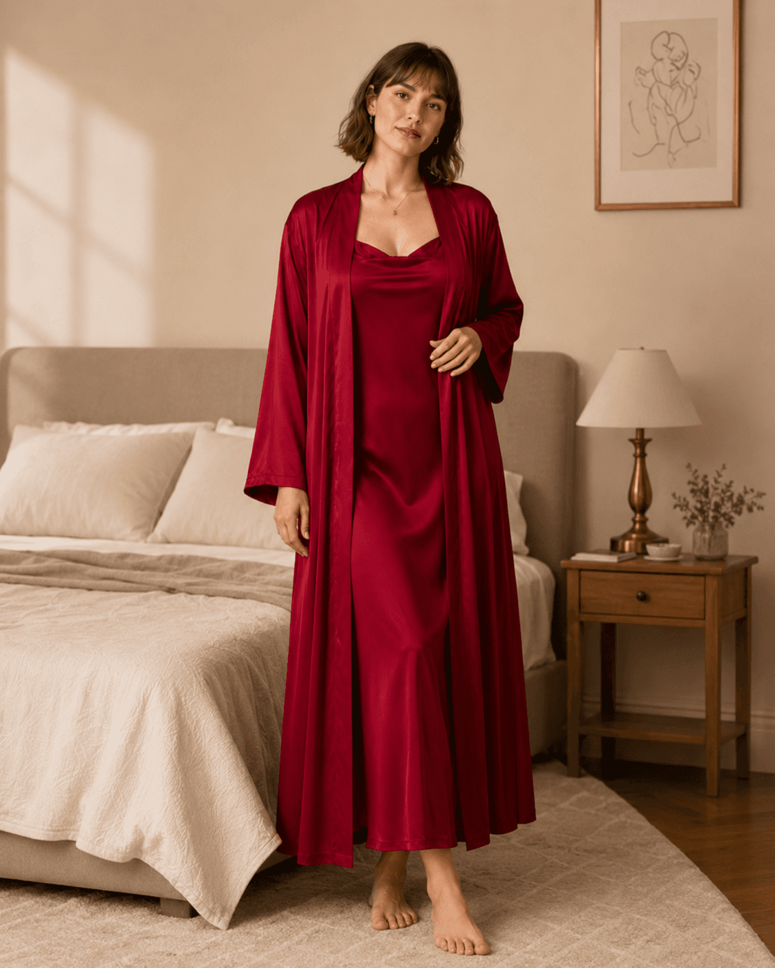 Amelie Curve Satin Robe Set — plus-size satin robe and slip dress set 4