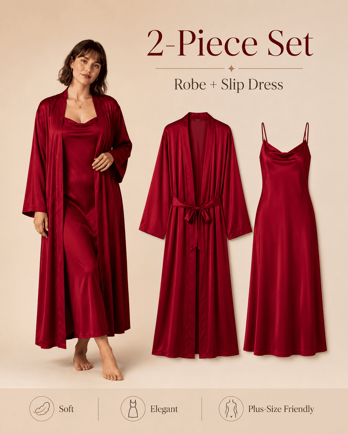 Amelie Curve Satin Robe Set — plus-size satin robe and slip dress set 5
